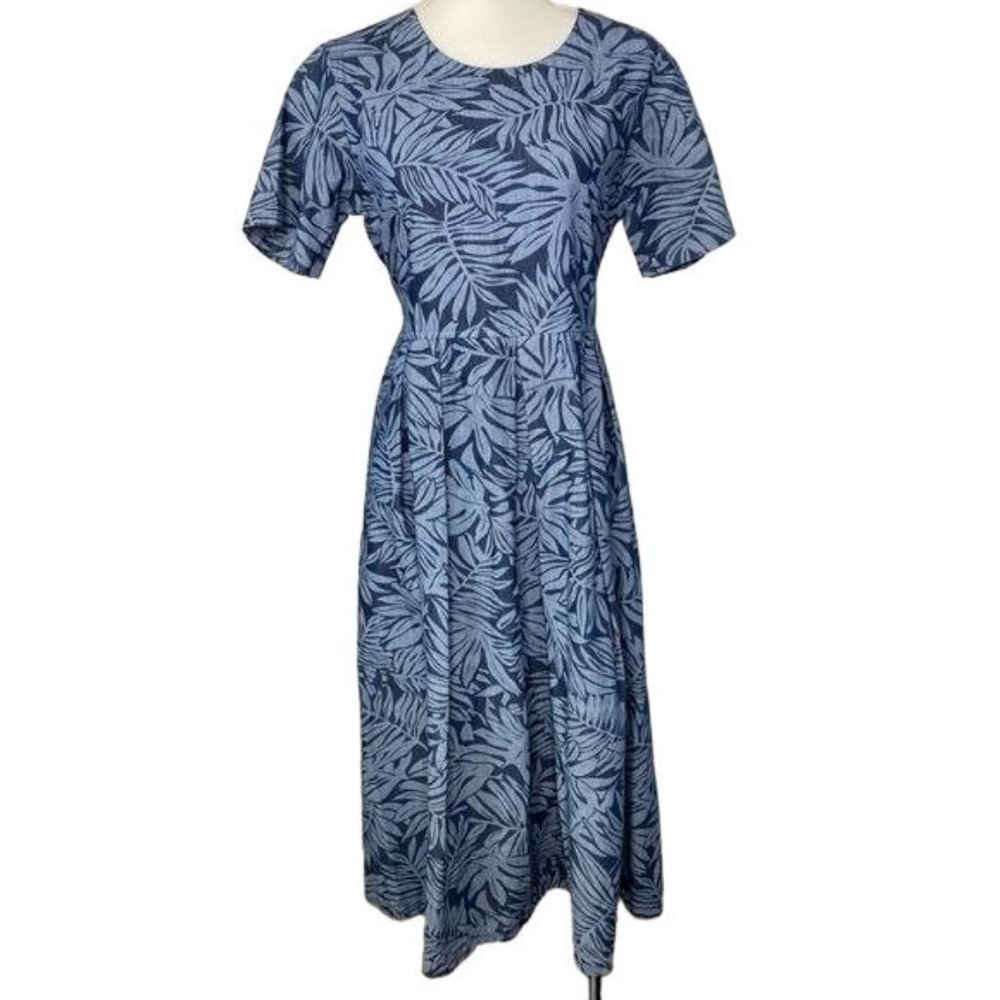 Naqui New York ladies maxi dress cotton blue Leaf print size medium M